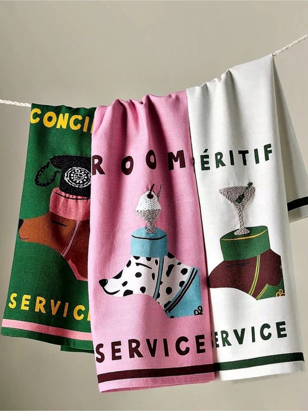 Anthropologie NWT Nephthys Foster Green Hotel Dog Kitchen Towel Room Service